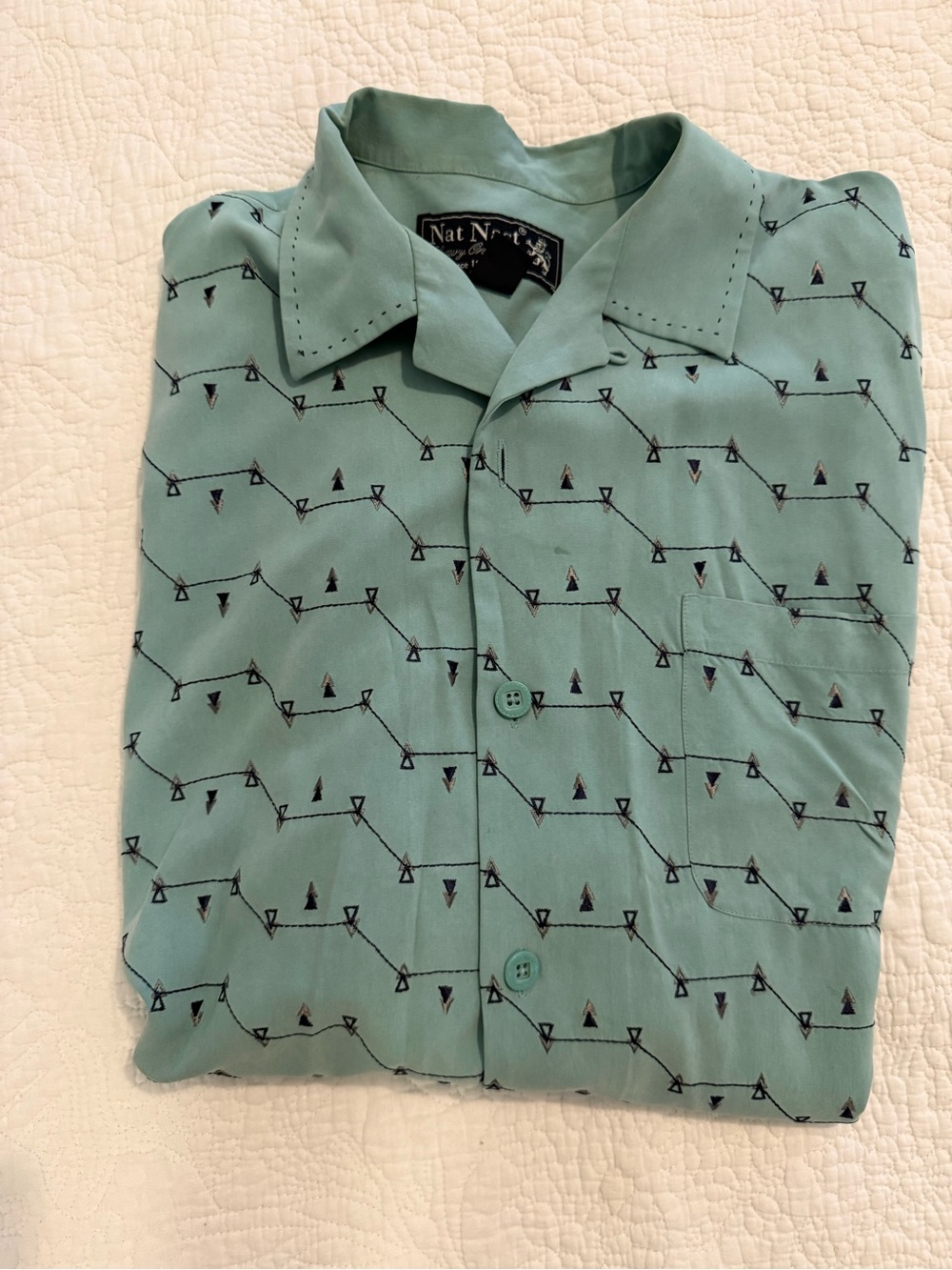 Nat Nast Mint Green Short Sleeve Button-Down with Arrow Pattern